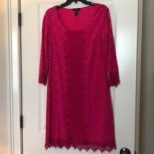 Hot pink crochet dress.
